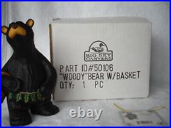 Woody Bear Big Sky Carvers Montana Fleming NIB Ceramic Collector Basket Large