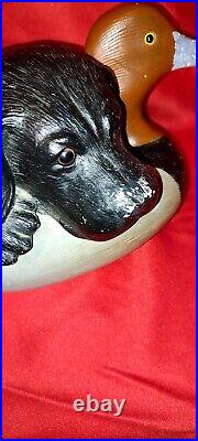 XL Big Sky Carvers Bradford Williams After Practice Dog & Duck Decoy Figurine