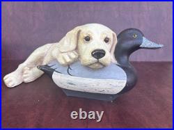 XL Big Sky Carvers Bradford Williams Practiced Pup Dog & Duck Decoy Figurine