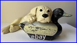 XL Big Sky Carvers Bradford Williams Practiced Pup Dog & Duck Decoy Figurine