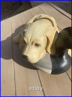 XL Big Sky Carvers Bradford Williams Practiced Pup Dog & Duck Decoy Figurine