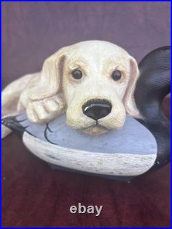 XL Big Sky Carvers Bradford Williams Practiced Pup Dog & Duck Decoy Figurine