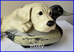 XL Big Sky Carvers Bradford Williams Practiced Pup Dog & Duck Decoy Figurine