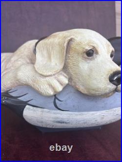 XL Big Sky Carvers Bradford Williams Practiced Pup Dog & Duck Decoy Figurine