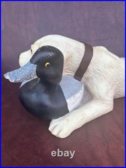 XL Big Sky Carvers Bradford Williams Practiced Pup Dog & Duck Decoy Figurine